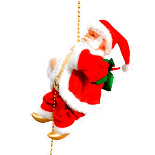 Geduochn Climbing Santa Claus on Ladder with Led Lights on The Back and Music Hanging Christmas Ornament Decoration Santa Plush Doll Xmas Tree Holiday Party Home Door Wall Decoration (Rope-WH)