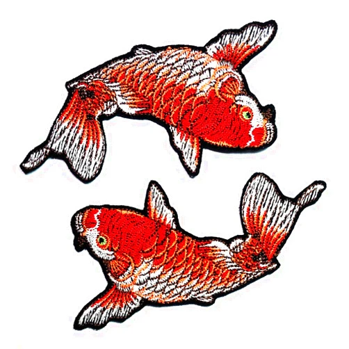 Umama Patch Set of 2 Red Carp Koi Fish Applique Patch Japanese Lucky Animal Embroidered Iron On Patches Craft Decorative Repair Logo Fabric Jeans Jackets Shoes Caps Bags
