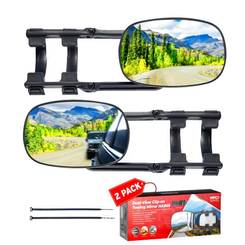 MirroGuard Extended Towing Mirrors, Universal Clip-On Side Mirror Extensions for Pickups, RVs, and Trailers, Tow Mirrors with Extenders (Model HA968)