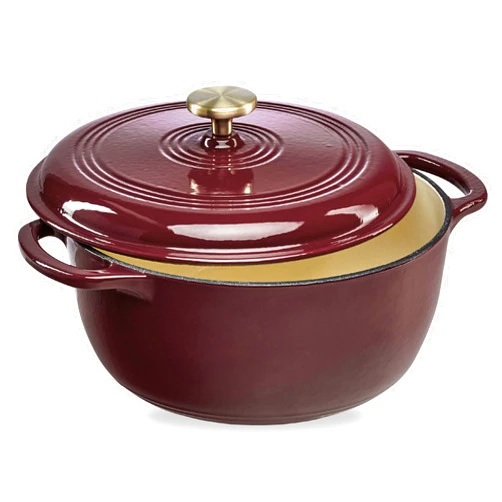Best Choice Products 7.5 Quart Enamel Cast-Iron Round Dutch Oven, Family Style Heavy-Duty Pre-Seasoned Cookware for Home, Kitchen, Dining Room, Oven Safe w/Lid, Dual Handles - Cabernet Red