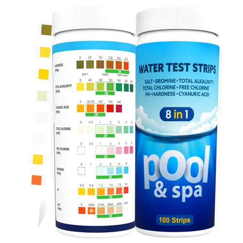 AKSBTEC Pool Test Strips for Salt Water Pool, pH, Chlorine, Hardness, etc. 8 Parameters-in-1 Pool Chemical Test Kit for Hot Tub, Spa, Swimming Pool, Accurate & Quickly Water Test Kit (8-in-1)100Strips