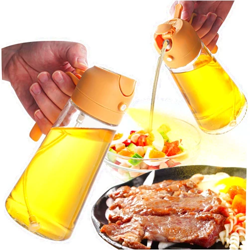 QIYLQE 2 in 1 Oil Dispenser and Oil Sprayer,Oil Dispenser for Kitchen Spray,470ml Olive Oil Bottle,Cooking, Kitchen, Salad, Deep frying, Vinegar, Barbecue Spray Bottle (yellow)
