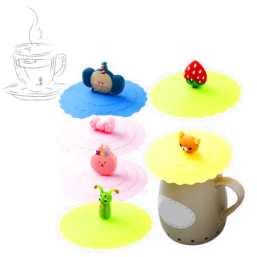Louthon 6PCS Silicone Cup Covers,Cute Animal Silicone Coffee Cup Lid, Anti-Dust Colorful Drink Covers, Reusable Airtight Mug Cover for Hot and Cold Beverages