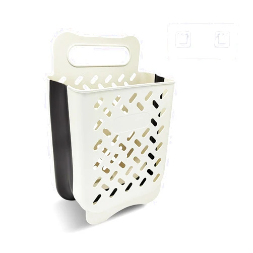 MultiValue MutiValue Laundry Hamper, Plastic Collapsible Laundry Basket, Portable Wall-Mounted Dirty Clothes Hamper with Hook Space-Saving Foldable Laundry Basket with for Room Storage & Organizing (White)