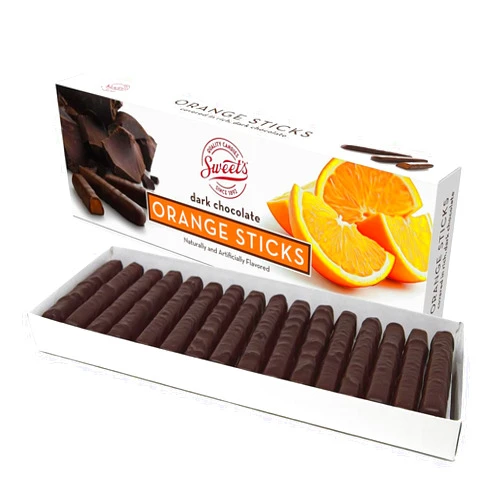 Sweet Candy Company Dark Chocolate Orange Sticks - Gourmet Chocolate Covered Sticks, Chocolate Fruit Flavored Sticks, Gift Idea for Holidays, Gluten Free, Kosher - 10.5 oz Box