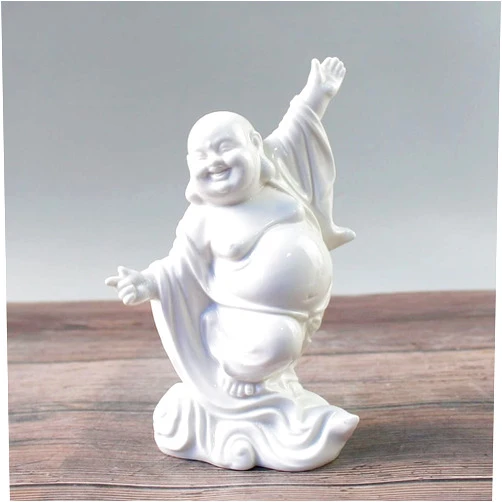 FIYOEO Zen Laughing Maitreya Buddha Statue Sculptures Ornament Happy Lucky Buddhism Statue Living Room Office Study Decor(Happy)