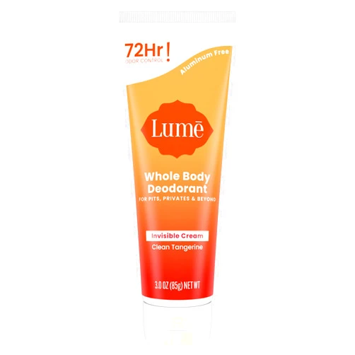 Lume Whole Body Deodorant - Invisible Cream Tube - 72 Hour Odor Control - Aluminum Free, Baking Soda Free, Skin Safe - 3.0 ounce (Clean Tangerine)