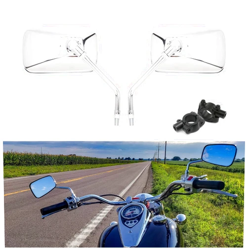 DREAMIZER Chrome 10MM Motorcycle Mirror with 8mm Adapter Compatible with Honda Rebel Shadow Spirit Aero Arrow 600 750 1100 VTX1800 Magna V Star Vulcan Intruder 800 - Rectangle