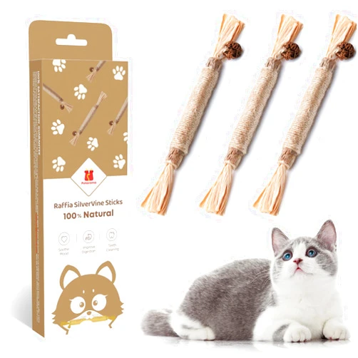 Potaroma 3 Pack Silvervine Cat Toys, Catnip Cat Chew Toys Teeth Cleaning, Matatabi Cat Treat, Edible Kitty Toys