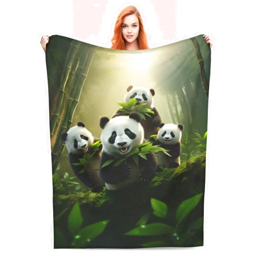 Amepay Cute Pandas Bamboo Blanket Gifts for Adults Kids Girls Panda Bear Flannel Throw Blankets Soft Fuzzy Lightweight for Home Decor Couch Bed Sofa 60x50 Inches