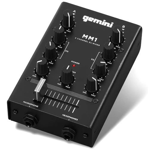Gemini Sound Gemini Portable 2-Channel DJ Mixer – Pocket-Sized Mini Audio Mixer with RCA, Mic & Headphone Jacks, Pro Crossfader & EQ – Compact Mixer for Beginners & Mobile DJs On-the-Go (MM1)