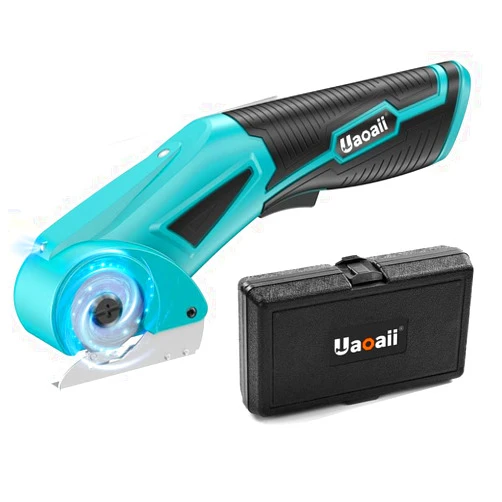Uaoaii Cordless Electric Scissors Rotary Cutter,Electric Cardboard Box Cutter w/Safety Button & Led Light for Lightweight Cardboard Thinner 1/4 in