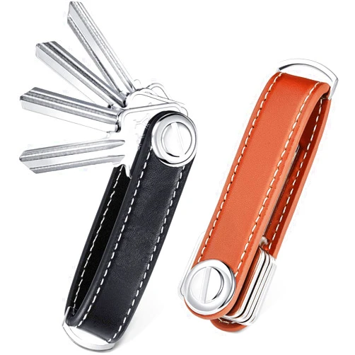 Chinco 2 Sets Leather Key Organizer Compact Folding Pocket Key Holder up to 16 for Mens Father's Day Gift(Black, Brown)