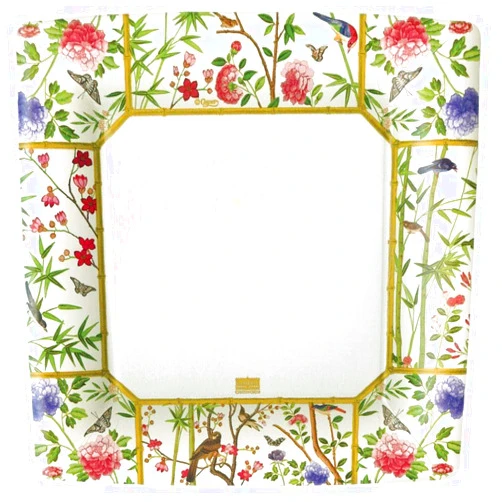 Caspari Chinese Wallpaper Square Paper Dinner Plates in Cream - 16 Count
