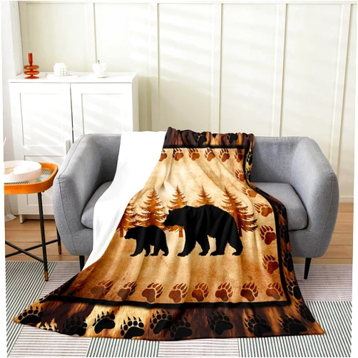 Feelyou Bear Flannel Fleece Throw Blanket, Wild Animal All Season Bed Blanket Nature Wildlife Bear Fuzzy Blanket for Bed Sofa Couch, Rustic Cabin Country Bedroom Decor Plush Blanket Baby 30