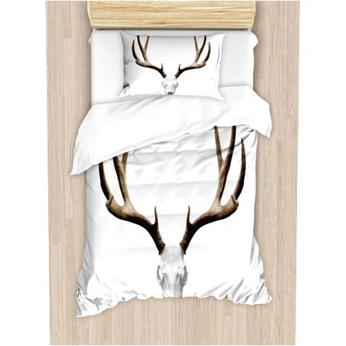 Ambesonne Antlers Duvet Cover Set, Deer Skull Skeleton Head Bone Halloween Weathered Hunter Theme Motif, Decorative 2 Piece Bedding Set with 1 Pillow Sham, Twin Size, Taupe Grey