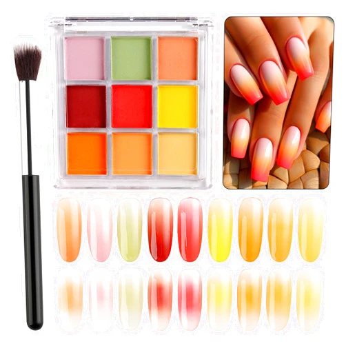 SUTOKAKA Ombre Nail Pigment Powder Set 9 Colors Solid Gradient Nail Powder Palette Autumn Theme Neon Fluorescent Nail Glitter Rub on Dust for Nail Art Design Manicure Accessories