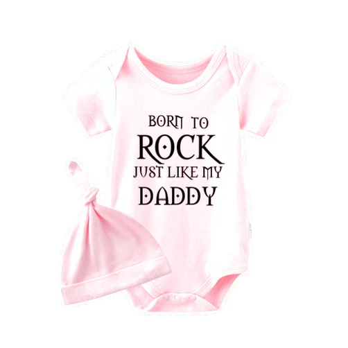YSCULBUTOL Baby Twins Bodysuits Born to Rock Infant Baby Clothes Unisex Twin Baby Rompers Cute Outfits With Hat
