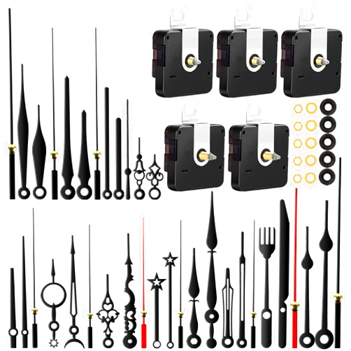 PARAOR 5pcs High Torque Quartz Clock Movement Mechanism Replacement Clock Kit with 12 Different Pairs of Hands Clock for DIY Handicrafts Repair Clock Parts Shaft Lengths 13mm 18mm