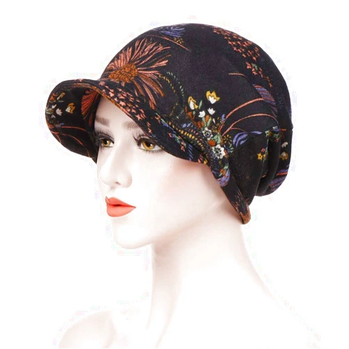 ikasus Newsboy Cap for Women Chemo Headwear with Flower,Women Baseball Hats Cabbie Cap Cancer Hair Loss with Visor