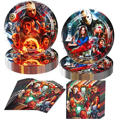 We1Fit 40pcs Classic r Movie Characters Party Tableware Set Ghost Horror Themed Party Plates and Napkins Decorations Supplies for 20 Guests Party Favors or Birthday Party Tableware Set
