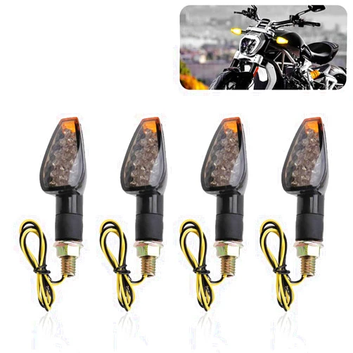 Carleef 4PCS Motorcycle Turn Signals - 14LED 12V Bright Amber Lamp Motorcycle Blinkers - Front/Rear Universal Motorcycle Turn Signal Light Compatible with Yamaha Kawasaki Honda