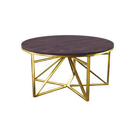Posh Pollen Alveare Home - Carlos Coffee Table - Acacia Wood with Dark Stain Finish and Hand-Welded Brass Frame