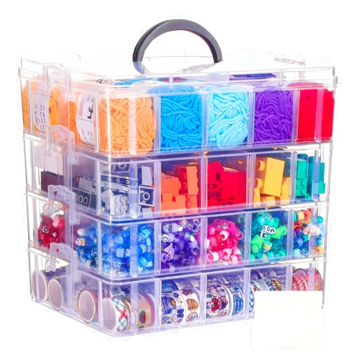 QUEFE 4-Tier Stackable Storage Container Box with 40 Compartments, Plastic Bead Organizer Box for Art Craft Storage, Washi Tape, Embroidery, Threads Bobbins, Kids Toy, Beauty Supplies, Nail Polish
