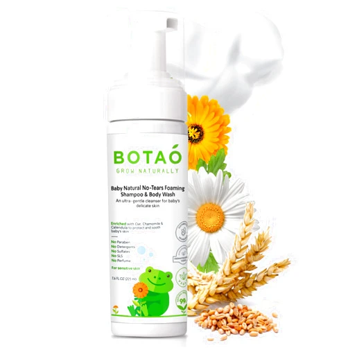 BOTAO Baby Sensitive Tear Free Foaming natural Shampoo & Body Wash – Fragrance Free 99% Natural Ingredients Ultra Gentle Vegan Baby Shampoo & Body Wash
