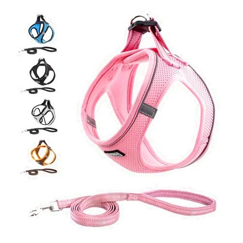 Suredoo Soft Mesh Dog Harness and Leash Set, Step-in Reflective Breathable Comfort Padded Quick Dry Pet Puppy Vest Harness for Extra-Small/Small Medium Dogs and Cats (Pink, XS)