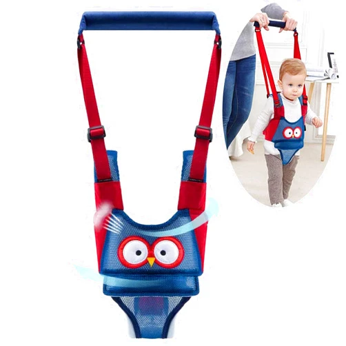 AVIZCVE Baby Walking Harness, Handheld Kids Walker Helper, 2024 New Upgrade Breathable and Adjustable Toddler Infant Walker Harness Assistant Belt with Instructions for 7-24 Month (Breathable Owl Blue Red)