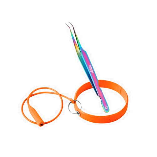 Metaleks Eyelash Extension Tweezers Protector & Holder Bracelet In Silicon Ring Tweezers Protector I Wrist Band Strap (Orange)