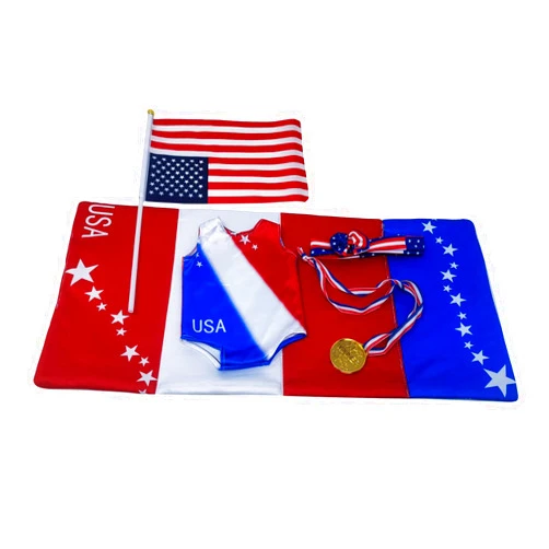 ELJRBCK 18 Inch Doll Clothes and Accessories,18 inch Dolls Gymnastics Leotard,Matching Doll 4th July Patriotic Clothes USA Flag,Mat and Olympic Gold Medal Fits Most 18