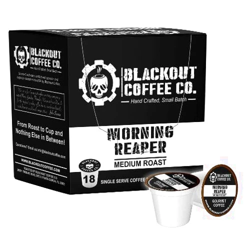 Blackout Coffee Co. Blackout Coffee, Morning Reaper Medium Roast Coffee, Bold, Strong Aromatic & Super Smooth Flavor, Fresh Roasted In The USA, Kcup Compatible – 18 Count Single - Serve Coffee Pods