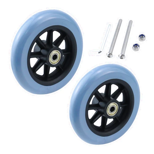 MY MIRONEY 2PCS 5 Inch Wheel Replacement for Wheelchairs, Walkers, PVC Wheelchair Front Wheels Rollator Grey Universal Walker Casters Rollers Wheels with Mounting Screws and Hex Key