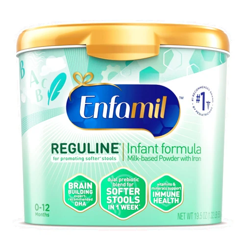 Enfamil Reguline Baby Formula, Milk-Based Infant Nutrition, Dual Prebiotics for Soft, Comfortable Stools within 1 Week of Use, Omega-3 DHA for Immune Support, Reusable Powder Tub, 19.5 Oz​