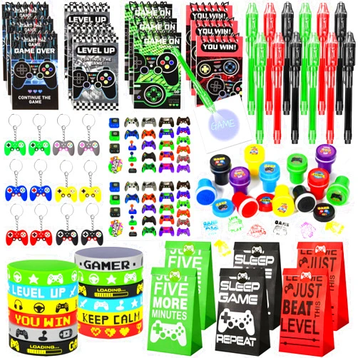 Winrayk Video Game Party Favors Gamer Birthday Supplies Kids, Invisible Ink Pen Notebook Gift Bag Stamper Bracelet Keychain Sticker Pinata Goody Stuffer Teen Girl Boy Game On Gaming Party Favors Decor