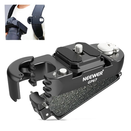 NEEWER Backpack Camera Clip Mount with Square QR Plate, Upgraded Safety Latch, Quick Release Camera Belt Clip Backpack Strap Compatible with Peak Design PD QR System Canon Nikon Sony DSLRs, GP67