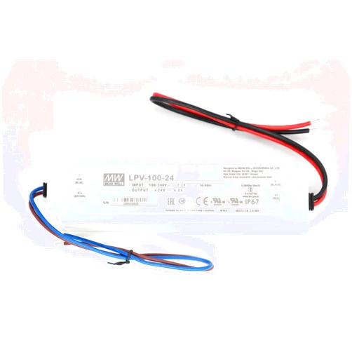 MeanWell MEAN WELL LPV-100-24 C.V Single Output Waterproof 100.8Watts 4.2Amp 24VDC LED Strip Driver IP67 Suitable for LED Strips