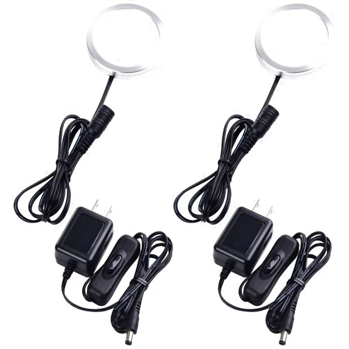 Lvyinyin Single Under Cabinet LED Puck Light, Curio Display Case Shelf Counter Accent Lighting, 120V Electric Wired Wall Plug in, On Off Switch, Black Cords, 2 Packs, Daylight