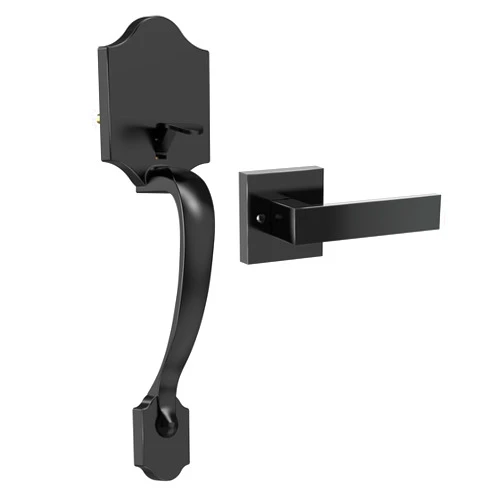 52HZ Front Door Handle, Black Exterior Door Handle with Reversible Lever, Entry Door Handles Interior, Front Door Handle No Lock, Outdoor Door Handle Set for Left & Right Hand Door
