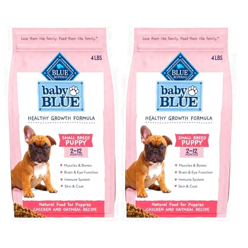 Blue Buffalo Baby Blue Natural Small Breed Puppy Dry Dog Food, Healthy Growth Formula with DHA, Chicken and Oatmeal Recipe, 4-lb. Bag (Pack of 2)
