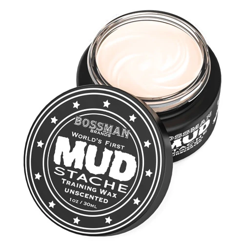 Bossman MUDstache Unscented Mustache Wax – No Pull - Spreads Easy for a Strong Non-Tacky 24 hr Hold - Tame, Train and Style - Moustache Wax for Men (1oz)
