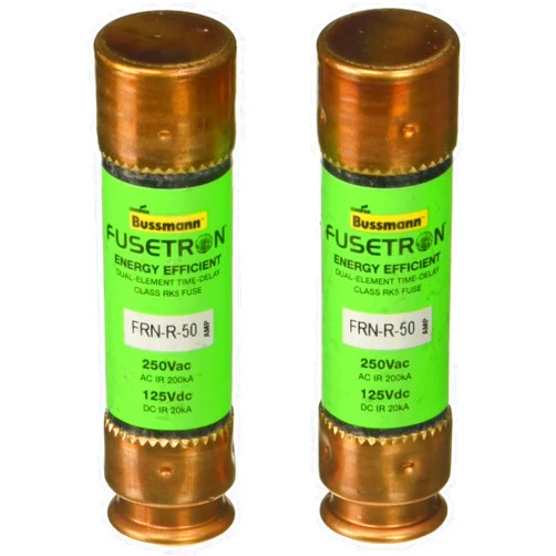 Bussmann BP/FRN-R-50 50 Amp Fusetron Dual Element Time-Delay Current Limiting Class RK5 Fuse, 250V Carded UL Listed, 2-Pack