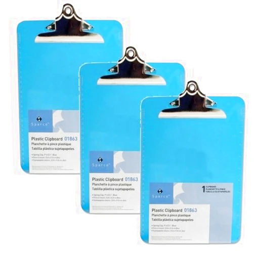 Sparco Transparent Plastic Clipboard, 9 x 12-1/2 Inches, Blue SPR01863 (3 Pack)