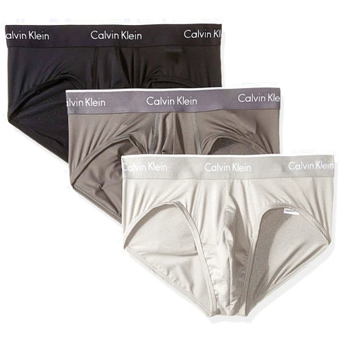 Calvin Klein Men's Underwear Micro Plus 3 Pack Hip Briefs Medium Black/Grey Sky/Grey Heather