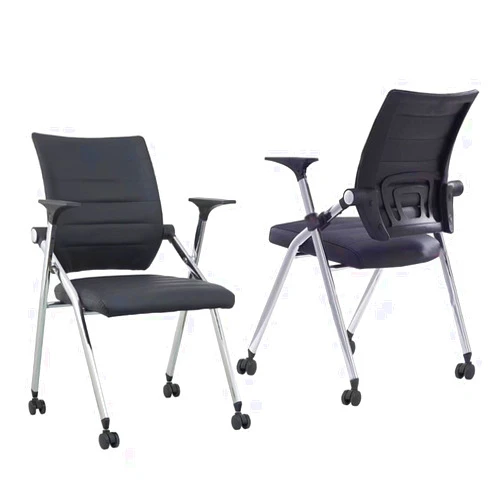 UDHSV 2 Pack Comfortable Home Office Foldable Office Chair,Folding Chair with Wheels Desk Chairs for Bedroom with Padded Seats Small Spaces,Gaming Ergonomic Foldable armrest,Black