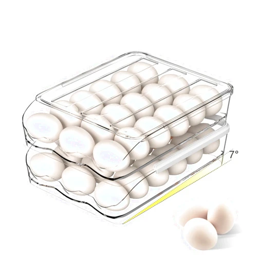 Siewl Egg Holder for Refrigerator, 36 Large Capacity Egg Organizer Bin Tray, Clear Fresh Storage Container Box for Fridge with Lid for Refrigerator (2 Layer)