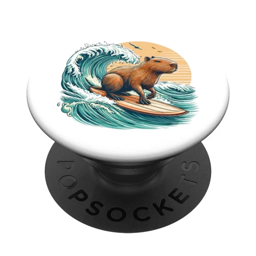 Funny Wave Capybara Surfing Rodent Respect Gifts Funny Wave Capybara Surfing Rodent Respect Animal Meme PopSockets Standard PopGrip