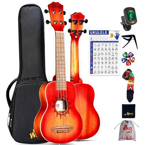 Winzz Soprano Ukulele for Kids and Adults Beginner, 21 Inch Mahogany Ukelele Starter Kit with Chord Chart and Capo, Unique Design Gifts